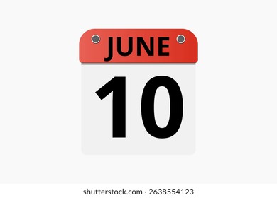 10 June calendar icon text page monthly web design on red, black and white background vector, icon, or illustration with the month of June 10