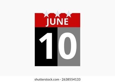 10 June calendar icon text page monthly web design on red, black and white background vector, icon, or illustration with the month of June 10