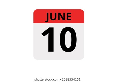 10 June calendar icon text page monthly web design on red, black and white background vector, icon, or illustration with the month of June 10