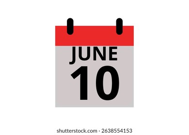 10 June calendar icon text page monthly web design on red, black and white background vector, icon, or illustration with the month of June 10