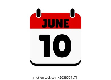 10 June calendar icon text page monthly web design on red, black and white background vector, icon, or illustration with the month of June 10