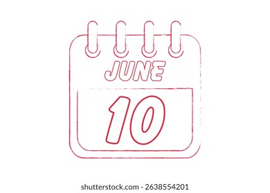 10 June calendar icon text page monthly web design on red, black and white background vector, icon, or illustration with the month of June 10