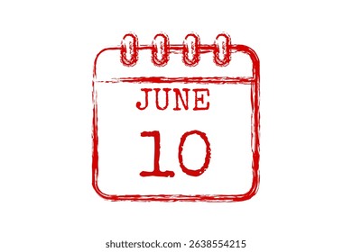 10 June calendar icon text page monthly web design on red, black and white background vector, icon, or illustration with the month of June 10