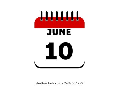 10 June calendar icon text page monthly web design on red, black and white background vector, icon, or illustration with the month of June 10