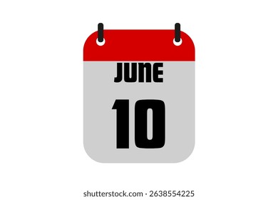 10 June calendar icon text page monthly web design on red, black and white background vector, icon, or illustration with the month of June 10