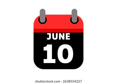 10 June calendar icon text page monthly web design on red, black and white background vector, icon, or illustration with the month of June 10