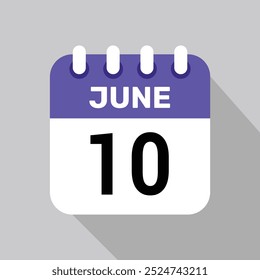10 Juni Kalender Symbol Vektor Datum Grafik Design