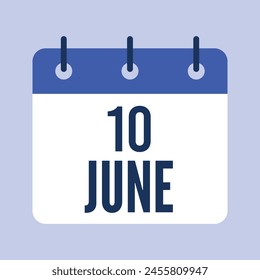 10 de junio, Calendario de Vector Aislado.