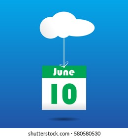 10 june calender icon with cloud. paper art style 