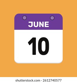 10 june calender icon text page monthly web design.