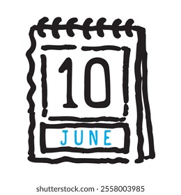 10 June date calendar - A simple yet elegant line art illustration of a date calendar captures the essence of organization and timekeeping. The clean lines and minimalistic design 