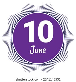 10 June, Date template. Useful design for calendar or event promotion. Vector illustration EPS 10 File. Isolated on white background. 
