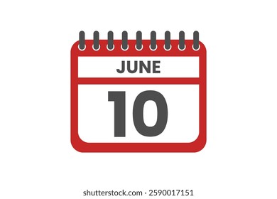 10 June month single day vector, illustration, calendar with red, black and white color background calendar June 10