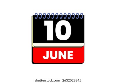10. Juni Monat einzelne Tag Vektor, Illustration, Kalender mit rot, schwarz-weiß Farbe Hintergrund Kalender Symbol vom 10. Juni