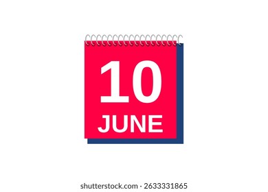 10 June month single day vector, illustration, calendar with red, blue and white color background calendar icon of June 10