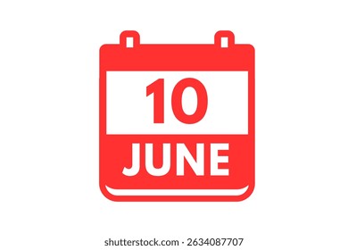 10 June month single day vector, illustration, calendar with red and white color background calendar icon of June 10