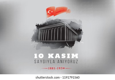 10 kasim - 10 Novembro, Mustafa Kemal Ataturk Dia da Morte. Desenho de vetores tipográficos.