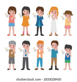 10 kinds of cartoon characters vector set of man and woman with children, tooth decay, toothache, neuralgia