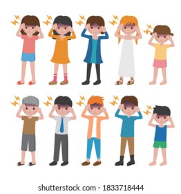 10 kinds of cartoon characters vector set of man and woman with children, headache, fever, disease
