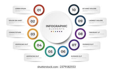 10 list of steps, circular layout diagram with number of sequence, infographic element template