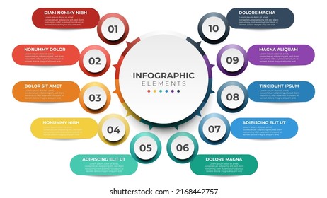 10 list of steps, layout diagram with number of sequence, circular infographic element template