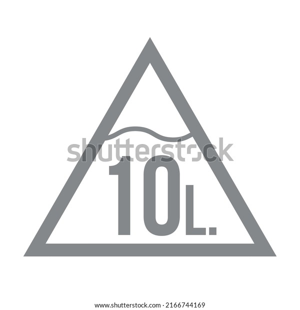10 Liters l sign l-mark estimated volumes\
milliliters (ml) Vector symbol packaging, labels used for prepacked\
foods, drinks different liters and milliliters. 10 litre vol single\
icon isolated on white