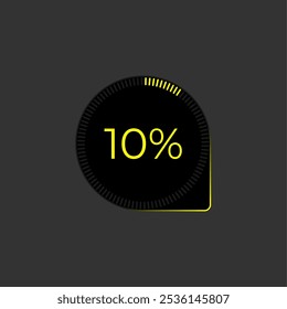 10% de carga. Vetor de Diagrama Ui. Ícone de andamento do download. Interface de diagrama de círculo. 10 por cento baixando.