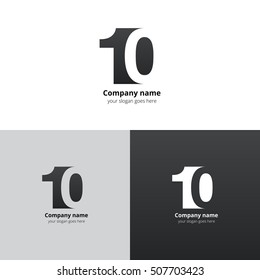 10 logo icon flat and vector design template. Monogram numbers one and zero. Logotype ten with grey gradient color. Creative vision concept logo, elements, sign, symbol for card, brand, banners.