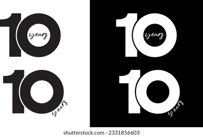 10 yıl logo siyah beyaz arka planda. Translation : 10. years logo in black and white background