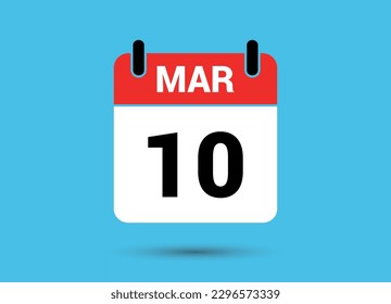 10 de marzo Calendario Fecha Icono plano Día 10 Ilustración vectorial