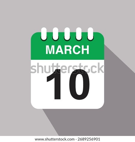 10 march calendar date icon. vector illustration with shadow design