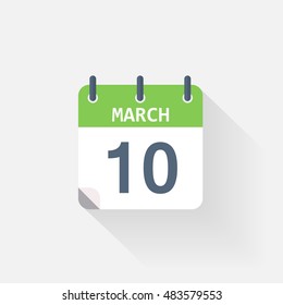 10 march calendar icon on grey background