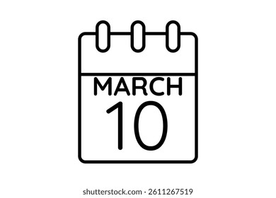 10 March calendar icon text page monthly web design on black and white background vector, icon, or illustration with the month of March 10