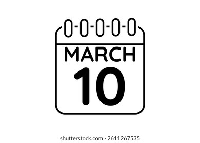 10 March calendar icon text page monthly web design on black and white background vector, icon, or illustration with the month of March 10