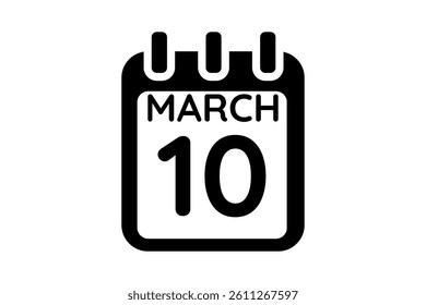 10 March calendar icon text page monthly web design on black and white background vector, icon, or illustration with the month of March 10