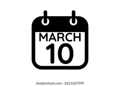 10 March calendar icon text page monthly web design on black and white background vector, icon, or illustration with the month of March 10