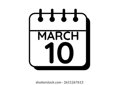 10 March calendar icon text page monthly web design on black and white background vector, icon, or illustration with the month of March 10