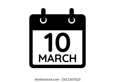 10 March calendar icon text page monthly web design on black and white background vector, icon, or illustration with the month of March 10