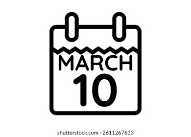 10 March calendar icon text page monthly web design on black and white background vector, icon, or illustration with the month of March 10