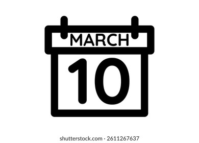 10 March calendar icon text page monthly web design on black and white background vector, icon, or illustration with the month of March 10