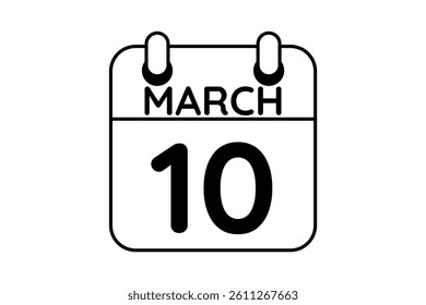 10 March calendar icon text page monthly web design on black and white background vector, icon, or illustration with the month of March 10