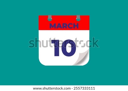 10 March calendar icon text page monthly web design on red, and blue background vector, icon, or illustration with the month of March 10