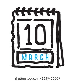 10 March date calendar - A simple yet elegant line art illustration of a date calendar captures the essence of organization and timekeeping. The clean lines and minimalistic design 