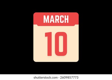 10 March icon text page monthly web design on coral, white, tangerine and black background vector, icon, or illustration with the month of March 10