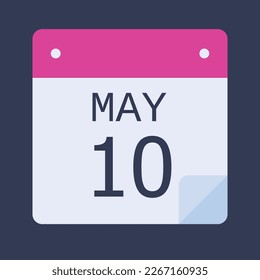 10 de mayo Calendario Fondo negro, Calendario vectorial.