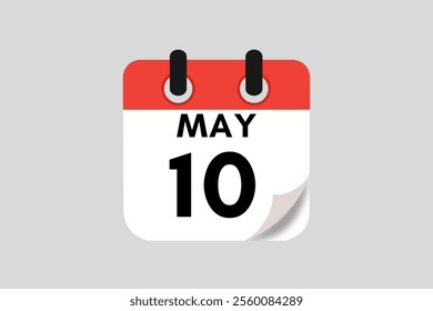 10 May calendar icon text page monthly web design on red, white, black and ash background vector, icon, or illustration with the month of May 10