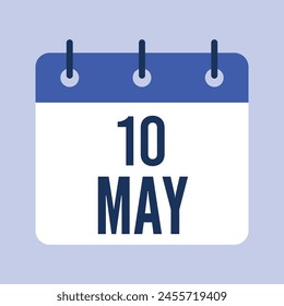 10 May Calendar, Vector Aislado Calendar Icon.