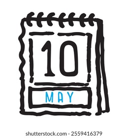 10 May date calendar - A simple yet elegant line art illustration of a date calendar captures the essence of organization and timekeeping. The clean lines and minimalistic design 