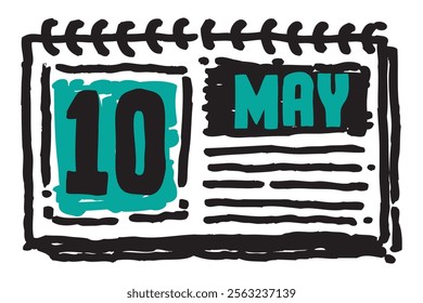 10 May date long table calendar - A simple yet elegant line art illustration of a table date calendar captures the essence of organization and timekeeping and note lines sketch art