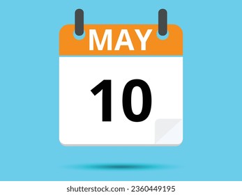 10 May. Flat icon calendar isolated on blue background. Vector illustration.